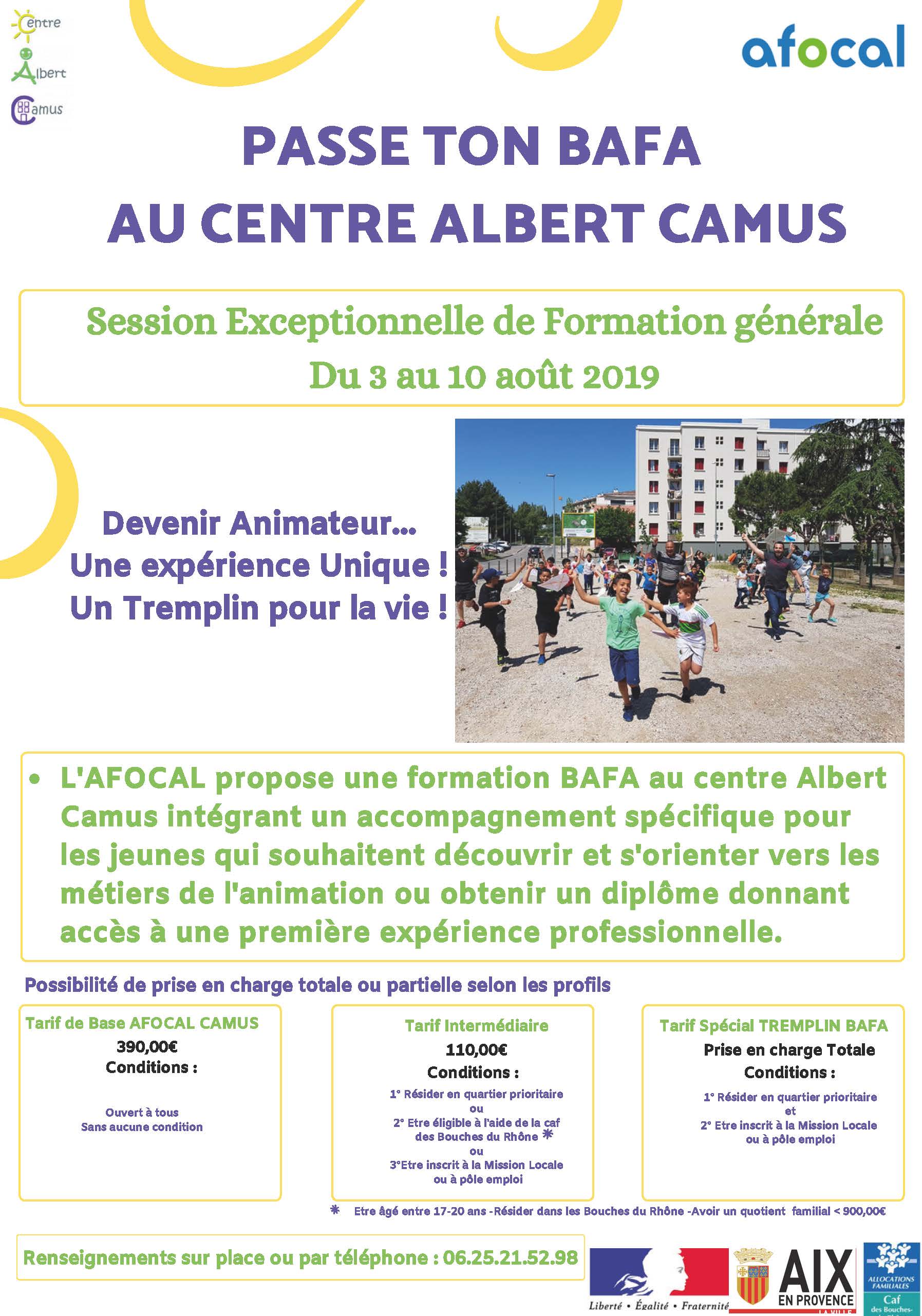 Passe ton BAFA au Centre Albert Camus - Aix-en-Provence du 3 au 10 août